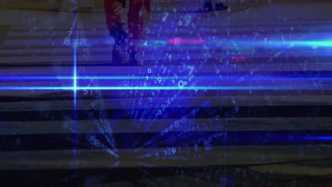 Digital Binary Overlay with Urban Pedestrian Scene