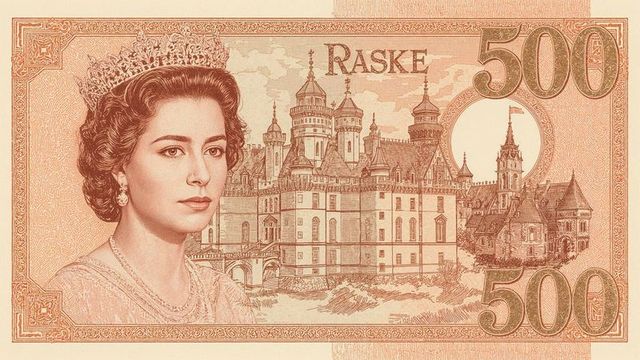 Vintage banknote with queen portrait and castle design