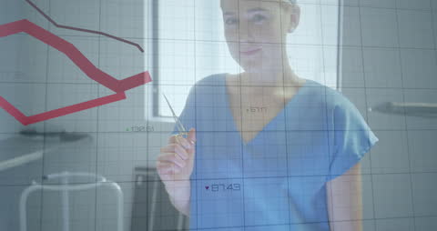 Caucasian Female Doctor with Financial Data Overlay