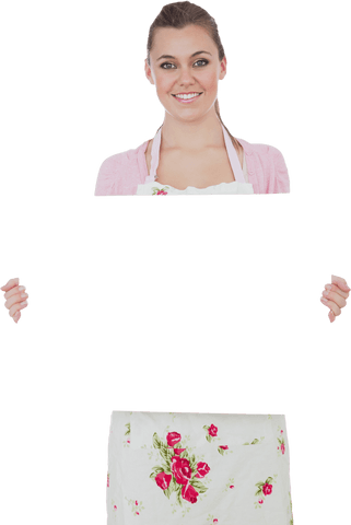 Young Maid Holding Blank Sign Transparent Background