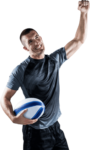 Rugby Player Joyfully Raises Fist Holding Ball, Transparent Background - Download Free Stock Videos Pikwizard.com