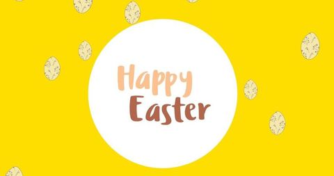 Festive Easter Greeting with Decorative Eggs on Vibrant Yellow Background