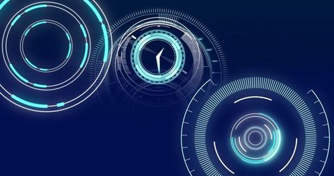 Futuristic digital interface with sci-fi elements on blue background