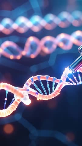Rotating DNA double helix receiving reagent from pipette tip for DNA editing and biotechnology