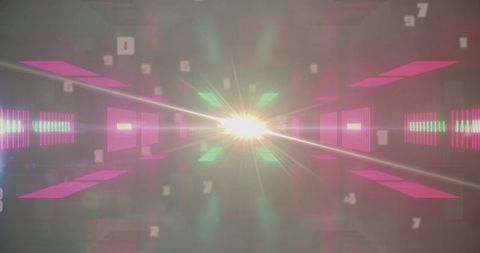 Digital tunnel with futuristic neon light panels