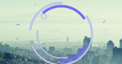 Digital Interface Visualizing Data Over City Skyline