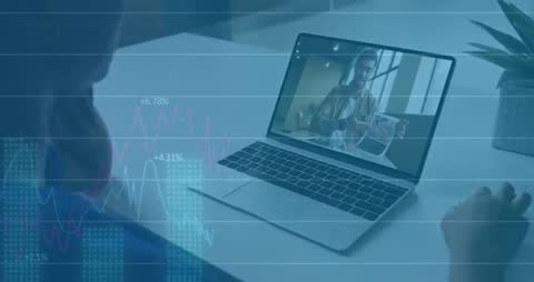 Virtual Finance Meeting with Data Analysis on Laptop Screen