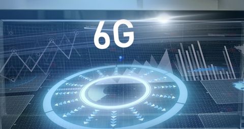 6g technology concept with data analytics in computer server room
