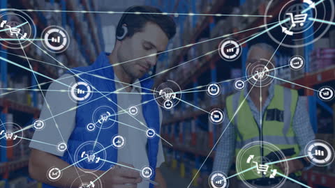 Warehouse Workers Engaged in Digital Network Integration of Logistics