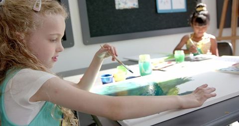Creative Expression as Children Paint on Canvas in Classroom - Download Free Stock Images Pikwizard.com