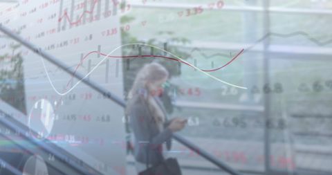 Businesswoman Analyzing Financial Data Layers in Modern Office