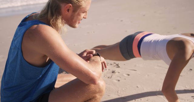 Fitness Couple Exercising on Beach During Sunrise - Download Free Stock Images Pikwizard.com