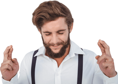Confident Bearded Man Crossing Fingers Transparent Background - Download Free Stock Videos Pikwizard.com