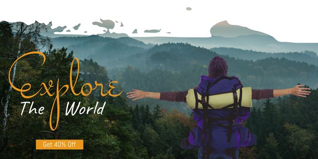 Suitable for promoting travel deals and outdoor adventure packages. Highlights the excitement of exploring nature with a compelling discount offer. Ideal for travel agencies, tour companies, and adventure clubs seeking to attract customers with promotional deals.