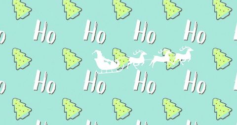 Santa's sleigh with reindeer on festive holiday pattern