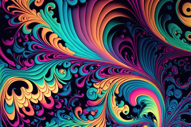 Colourful and psychedelic leaves on black background, created using generative ai technology - Download Free Stock Photos Pikwizard.com