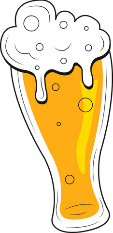 Transparent cartoon pilsner glass with bubbly golden beer