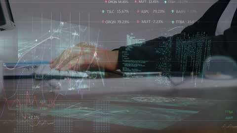 Animation of Data Processing Over Businessman Analyzing Reports