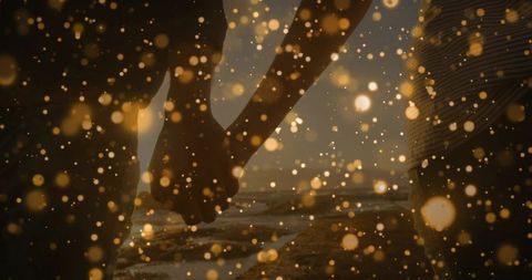 Romantic Couple Holding Hands with Dreamy Beach Sunset