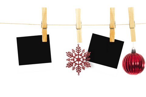 Christmas photo decorations with snowflake and ornament on transparent background