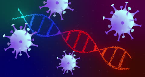 Virus Cells with DNA Strand in Digital Science Concept