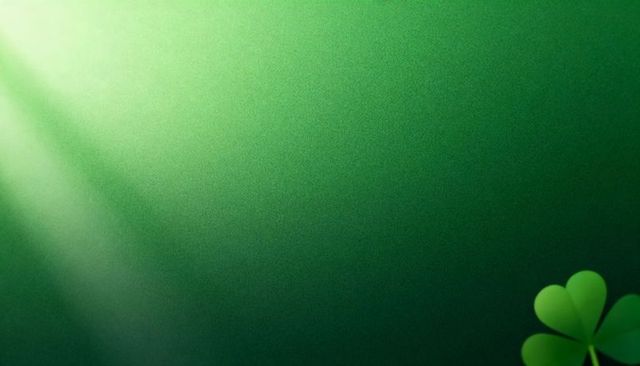 Shamrock gleaming with diagonal light on green gradient for st patrick's day