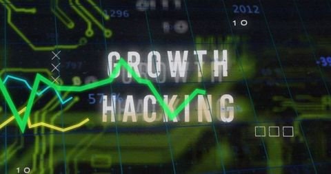 Neon Growth Hacking Dashboard with Rising Line Graph, Circuitry and Futuristic Data Grid