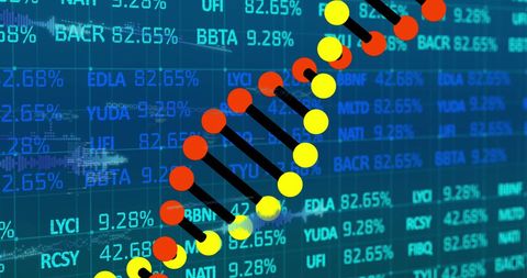 DNA Strand Overlay on Stock Market Financial Data - Download Free Stock Images Pikwizard.com