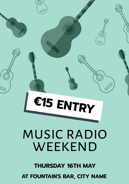 Music Radio Weekend Event Poster with Guitars and Teal Background - Download Free Stock Templates Pikwizard.com