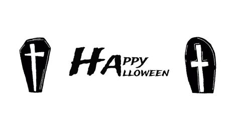 Happy Halloween Greeting with Coffins and Cross