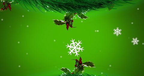 Festive Holiday Background with Snowflakes and Holly Leaf Decorations