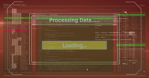 Cybersecurity Dashboard Displaying Processing Data and Loading Progress Bar on Terminal Interface