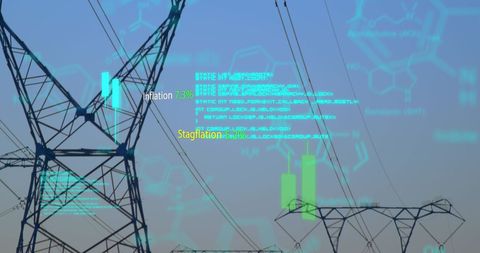 Digital Data Streams on Financial Network with Power Pylons - Download Free Stock Images Pikwizard.com