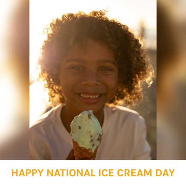 Biracial Girl Enjoying Ice Cream on National Ice Cream Day - Download Free Stock Templates Pikwizard.com