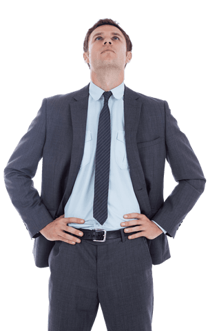 Confident Businessman with Transparent Background Looking Up