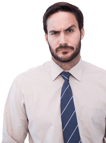 Transparent Doubtful Businessman in Formal Attire Close-Up