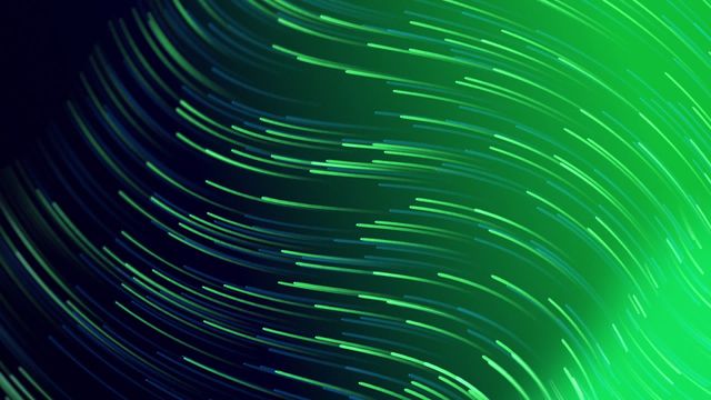 Vibrant green lines on black background creatively illustrating dynamic motion and energy. Suitable for use in technology presentations, digital art projects, backgrounds for websites, or promotional materials focusing on futuristic themes. Perfect for visuals emphasizing speed, movement, and modern aesthetics.