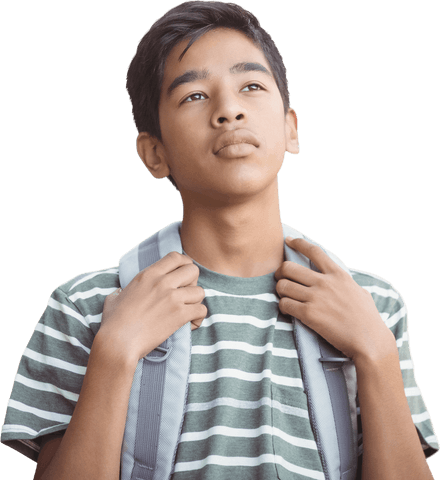 Thoughtful Teenager with Backpack on Transparent Background
