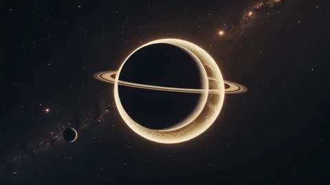 Ringed Planet and Moon Framed by Milky Way Galaxy
