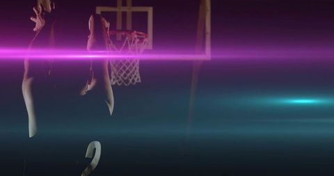 Basketball Player Shooting for Hoop with Neon Light Streaks
