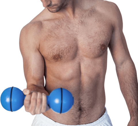 Caucasian Athlete Exercising with Dumbbell on Transparent Background