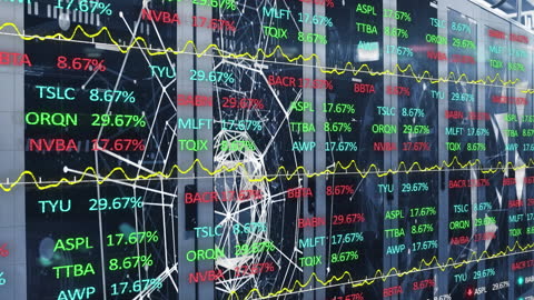 Digital Stock Data Processing Overlaid on Server Room