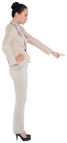 Transparent Asian Businesswoman Pointing Finger Focused on Goal