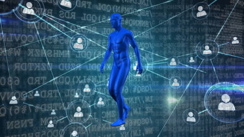 Digital Connections Around Futuristic Human Model