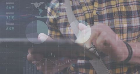 Caucasian Man Analyzing Global Financial Data on Tablet