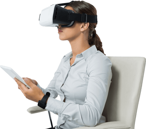 Executive Woman Wearing VR Headset Holding Tablet Transparent Background - Download Free Stock Videos Pikwizard.com