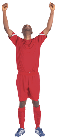 Joyful Football Player in Red Uniform Celebrating Victory Transparent
