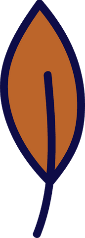 Minimalist orange leaf graphic with navy outline on transparent background