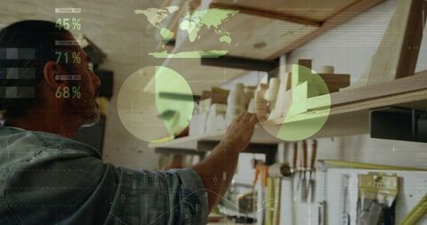 Carpenter Organizing Tools Amidst Digital Data Interface - Download Free Stock Images Pikwizard.com
