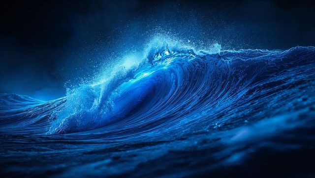 Dynamic Ocean Wave Crashing with Vivid Blue Tones